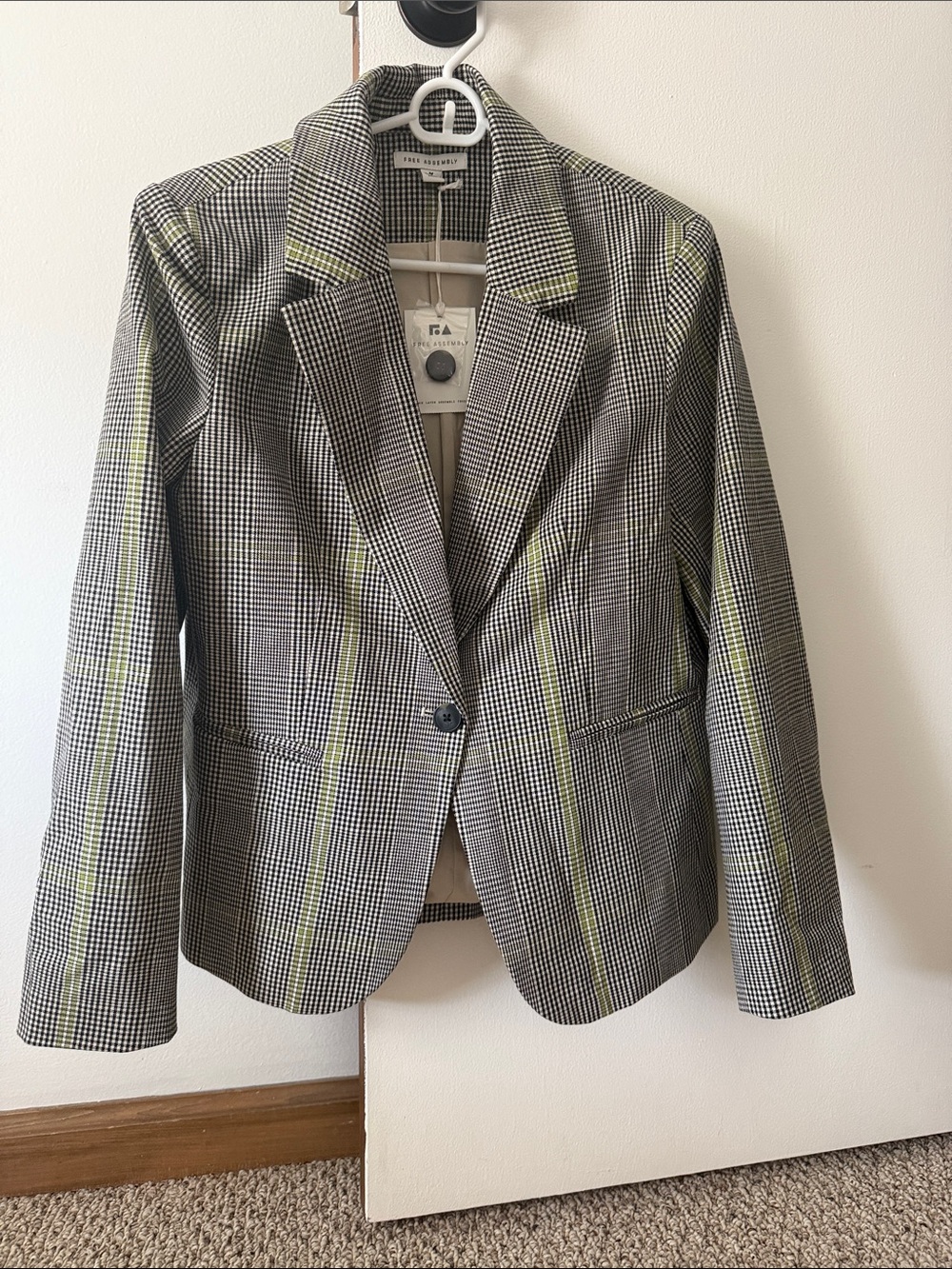 The Limited Black & White Glen Plaid Blazer with Lime Accents